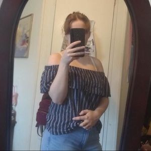 Navy striped off the shoulder top